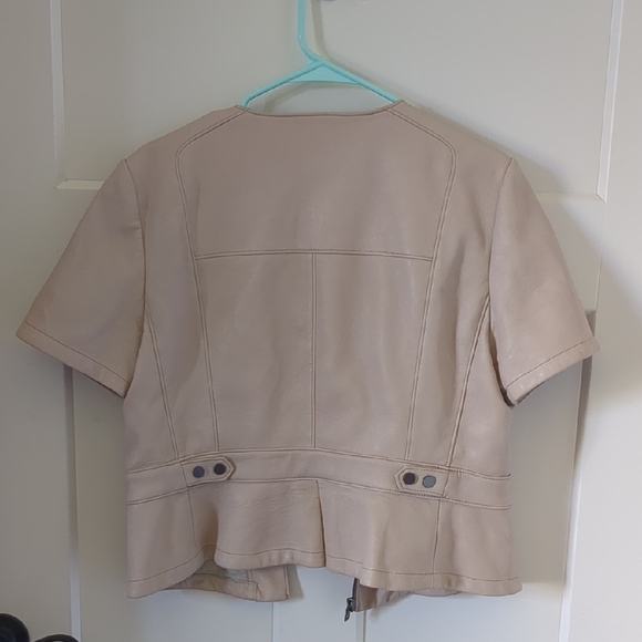 BCBGMaxAzria Tan Leather Jacket Asymmetrical Zipper - Picture 6 of 7